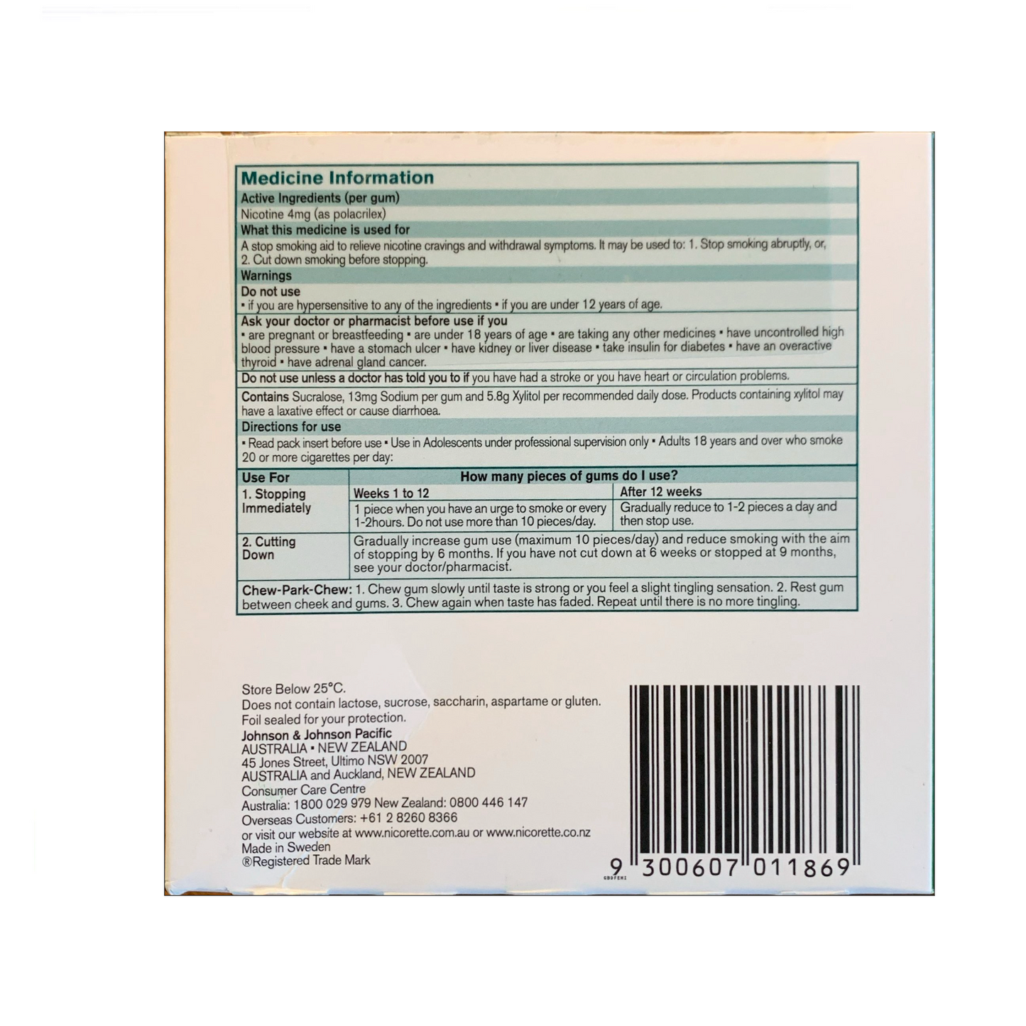 Nicorette Gum Coated 4mg Fresh Fruit 150 piece box