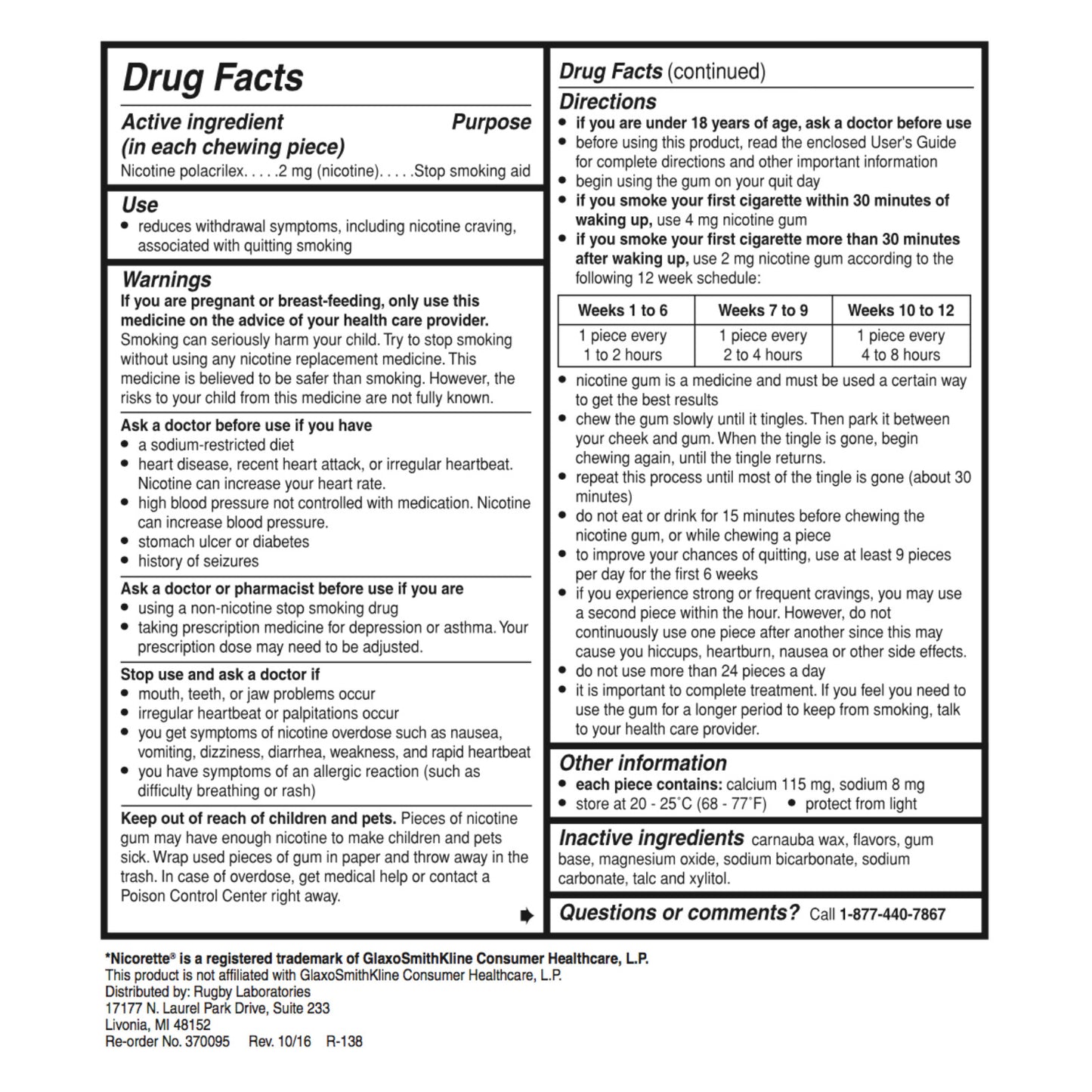 Rugby Gum Uncoated 2mg Mint 110 piece box