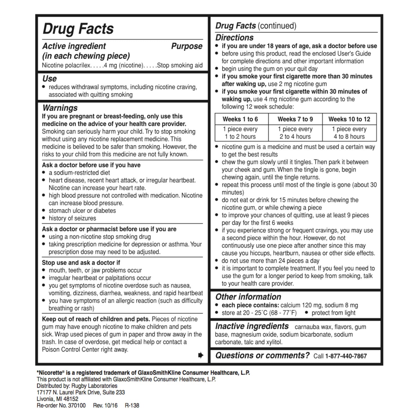 Rugby Gum Uncoated 4mg Mint 110 piece box