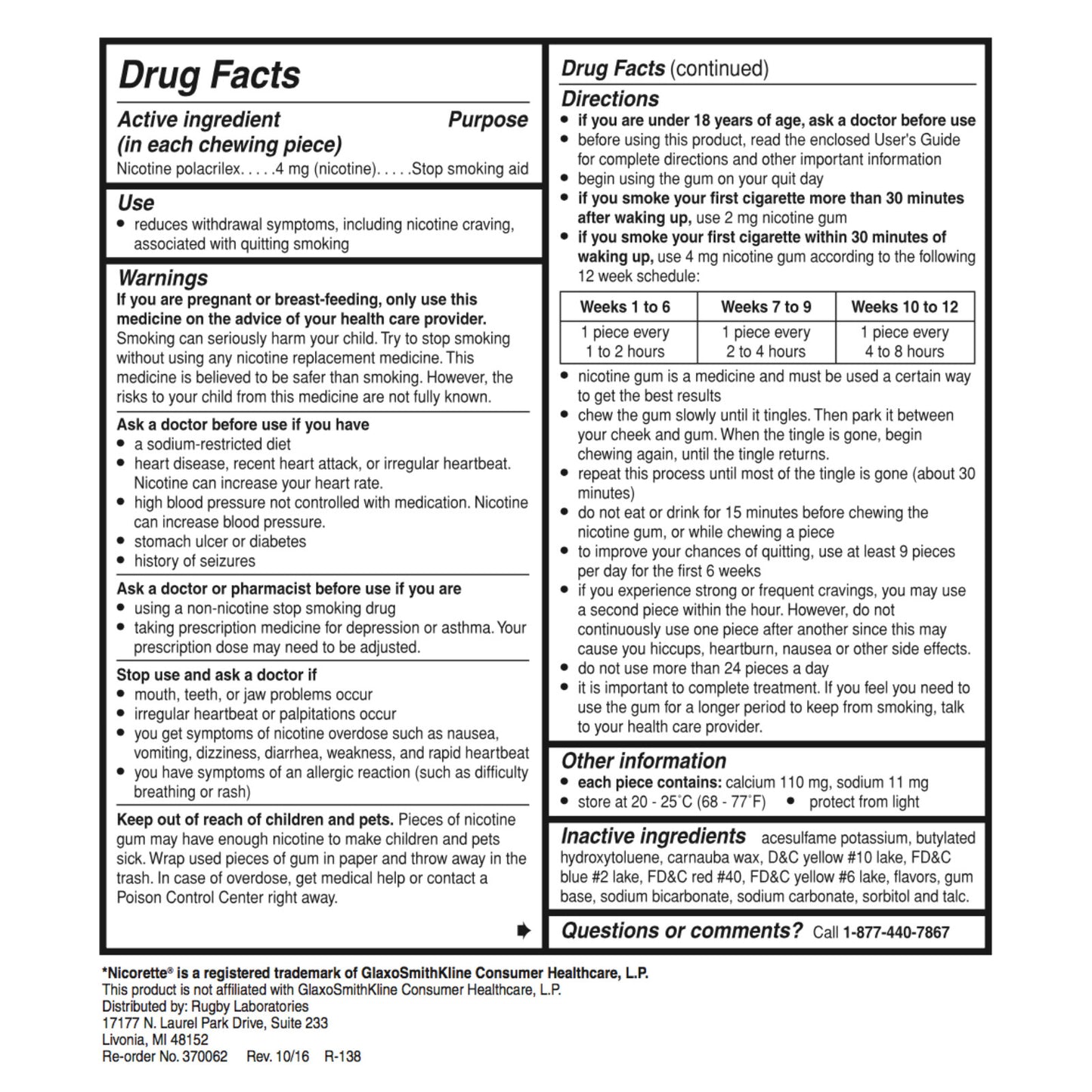 Rugby Gum Uncoated 4mg Original 110 piece box