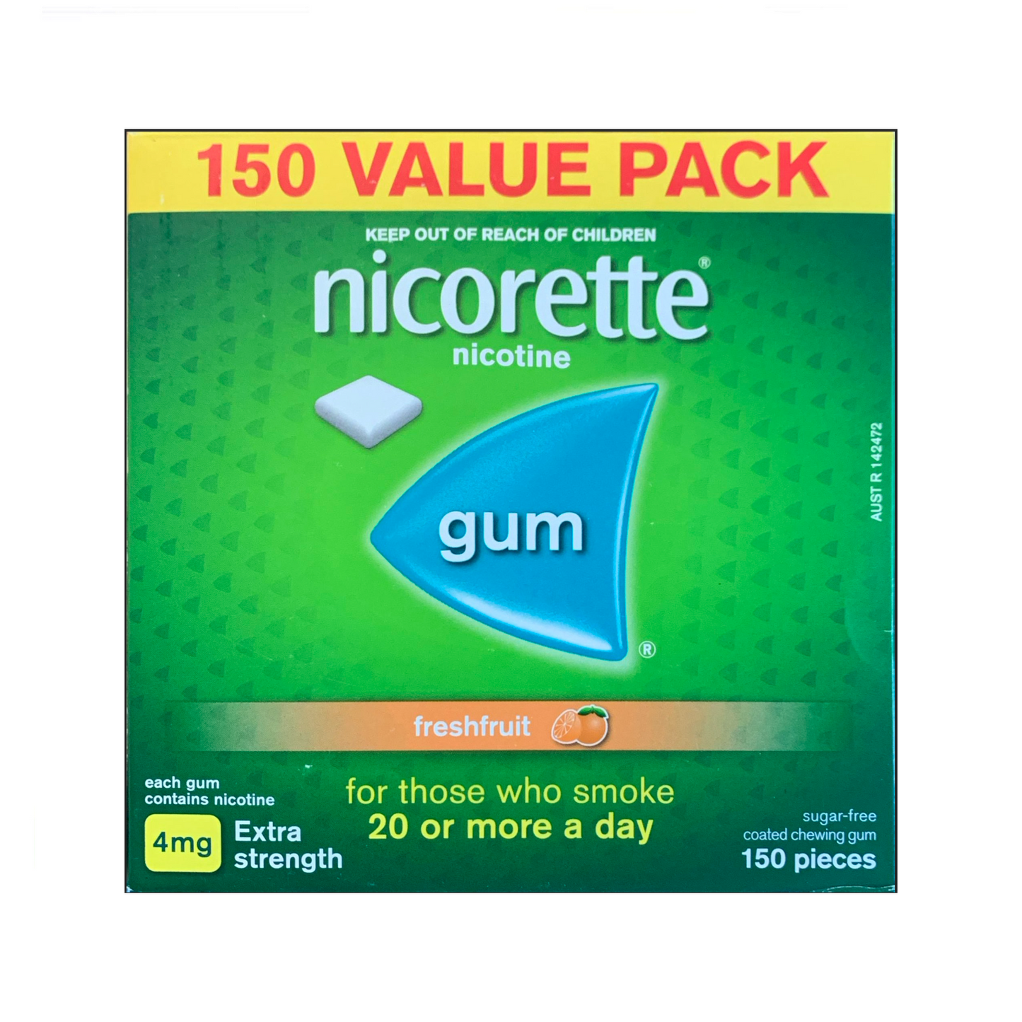 Nicorette Gum Coated 4mg Fresh Fruit 150 piece box