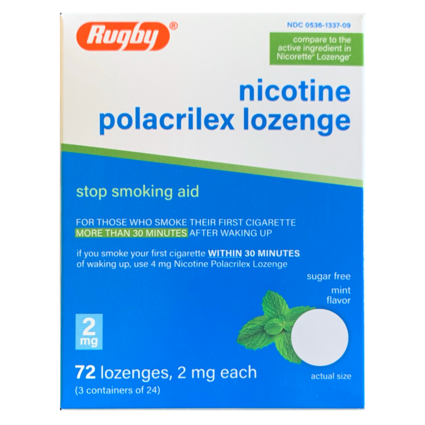 Rugby Lozenge 2mg Mint 72 piece box