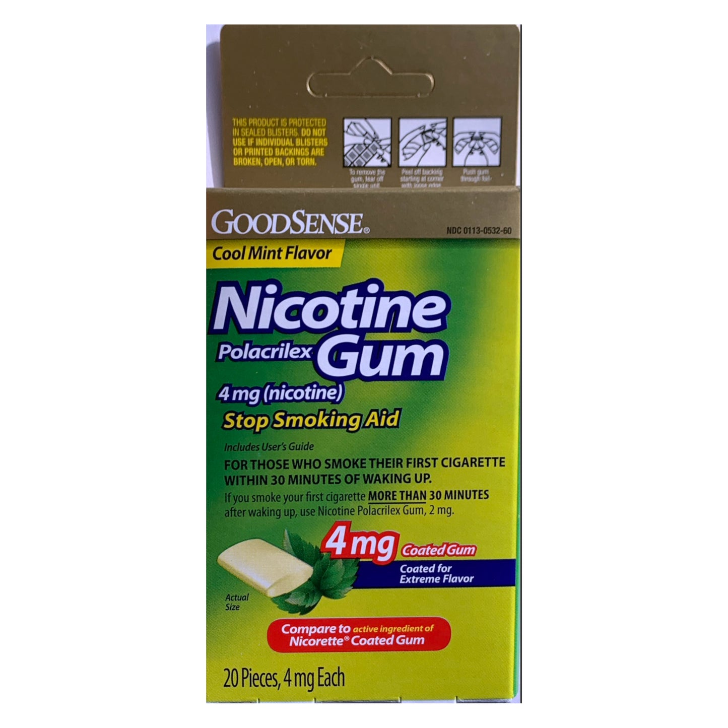 GoodSense Gum Coated 4mg Cool Mint 20 piece boxes (3 box bundle)