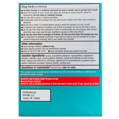 Quitine Mini Lozenge 2mg Coated Mint Freeze 120 piece box