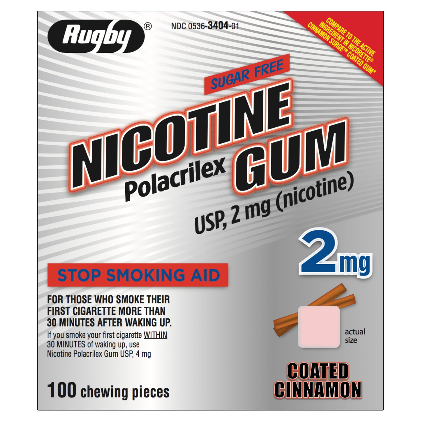 Rugby Gum Coated 2mg Cinnamon 100 piece box
