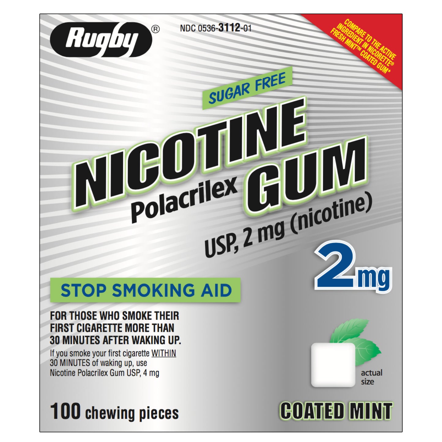 Rugby Gum Coated 2mg Mint 100 piece box